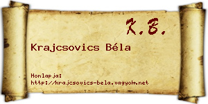 Krajcsovics Béla névjegykártya